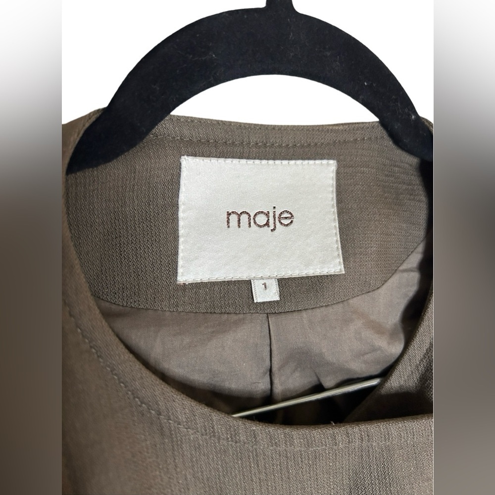 Maje Euphorie Women's Black and Khaki Green Silk Leather Moto Biker Jacket Small - Picture 3 of 8